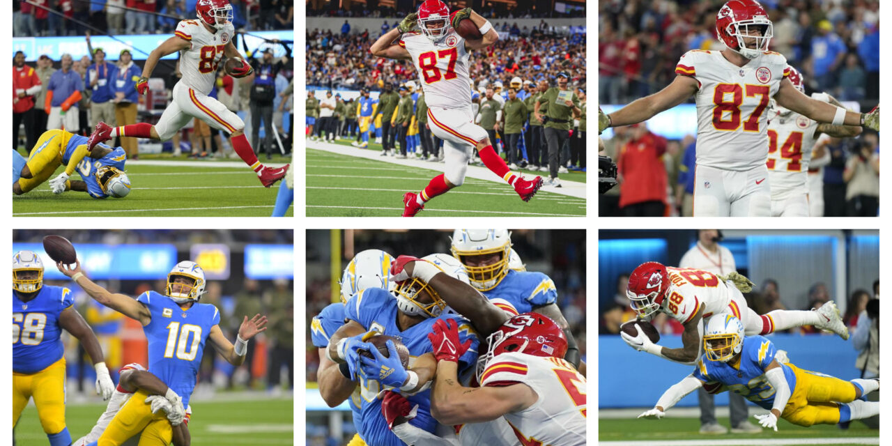 Kelce anota 3 TDs y Chiefs remontan para vencer a Chargers