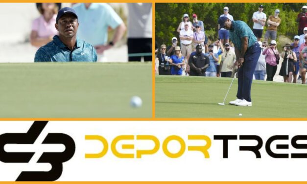 Tiger Woods mete putt en un búnker y cede terreno en Bahamas(Video D3 completo 12:00 PM)
