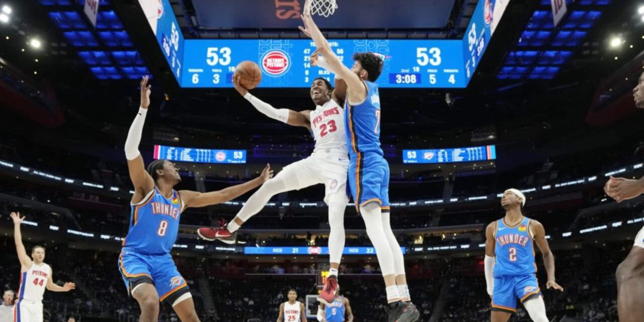 Con el primer 20-20 de Duren, Pistons apalean 120-104 a OKC