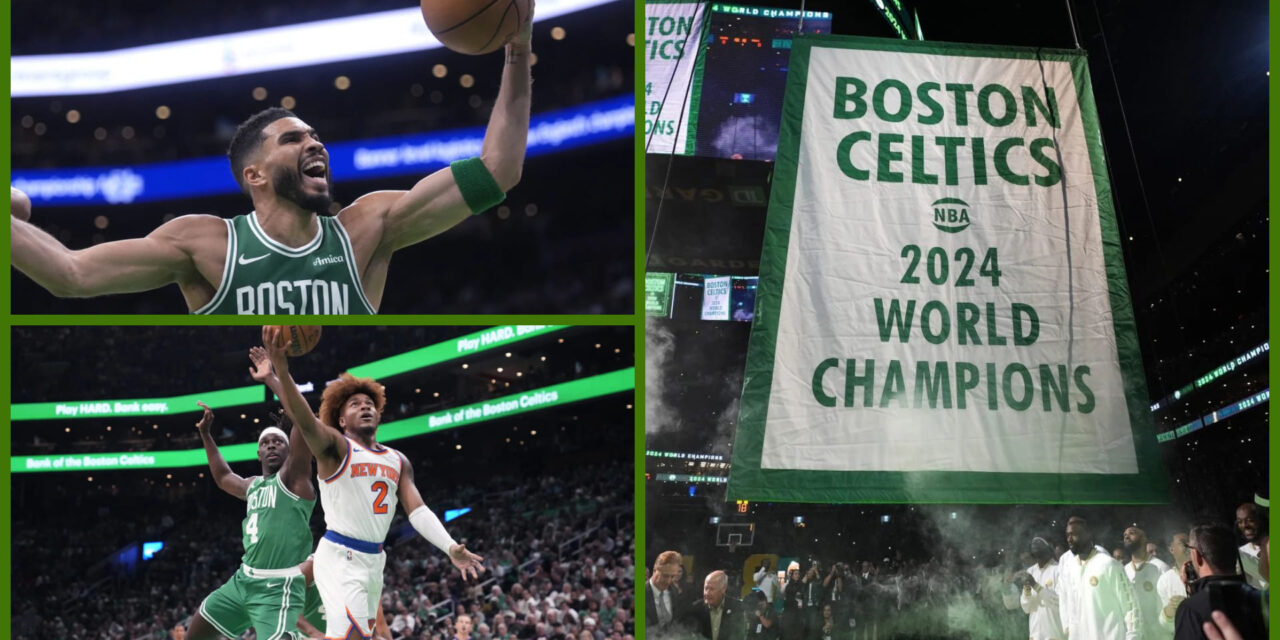 Tatum y Celtics celebran el 18vo banderín al atinar 29 triples y aplastar 132-109 a Knicks