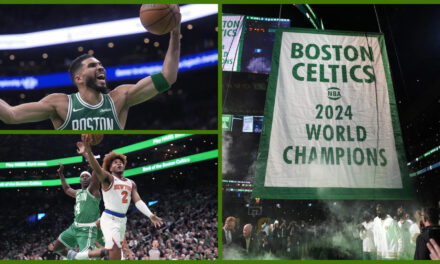 Tatum y Celtics celebran el 18vo banderín al atinar 29 triples y aplastar 132-109 a Knicks