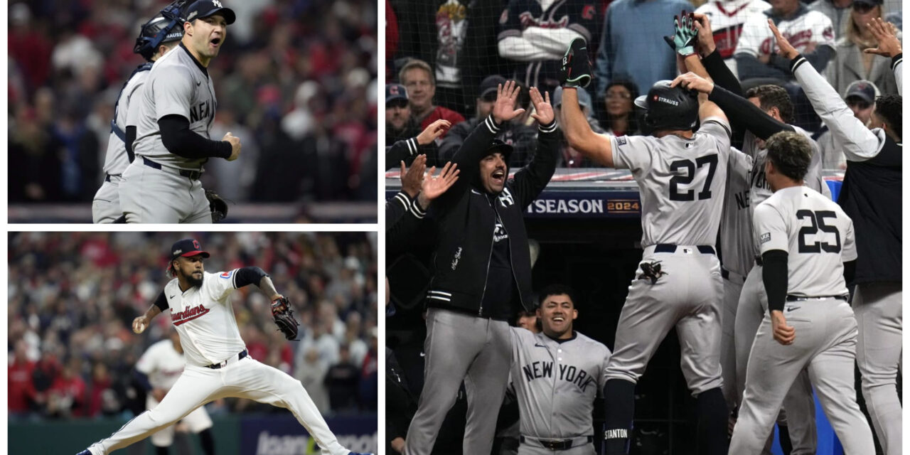 Yankees anotan 2 ante Clase en la 9na, vencen a Guardianes y están a un paso de Serie Mundial