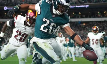 Barkley anota 2 veces para que Eagles derroten 26-18 a Commanders y amplíen ventaja en el Este