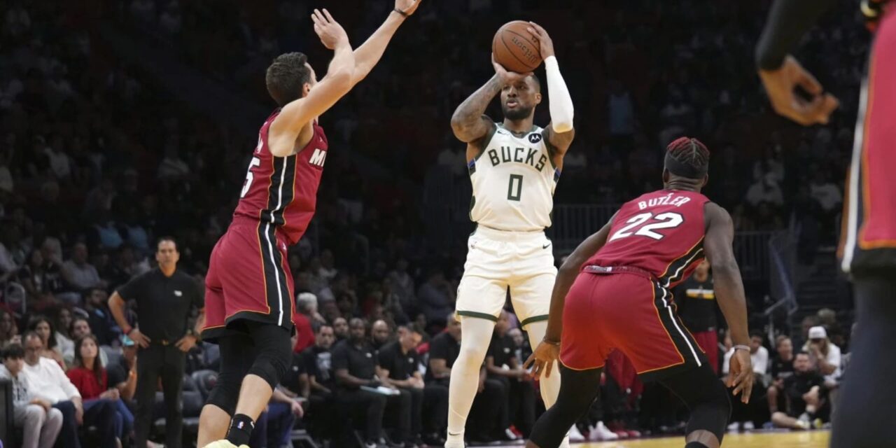 Con 37 puntos de Lillard, Bucks sin Giannis resisten ante Heat y se imponen por 106-103