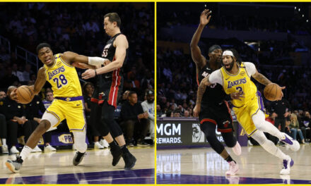 Hachimura y Davis guían a Lakers a romper racha de 3 derrotas con triunfo 117-108 sobre Heat