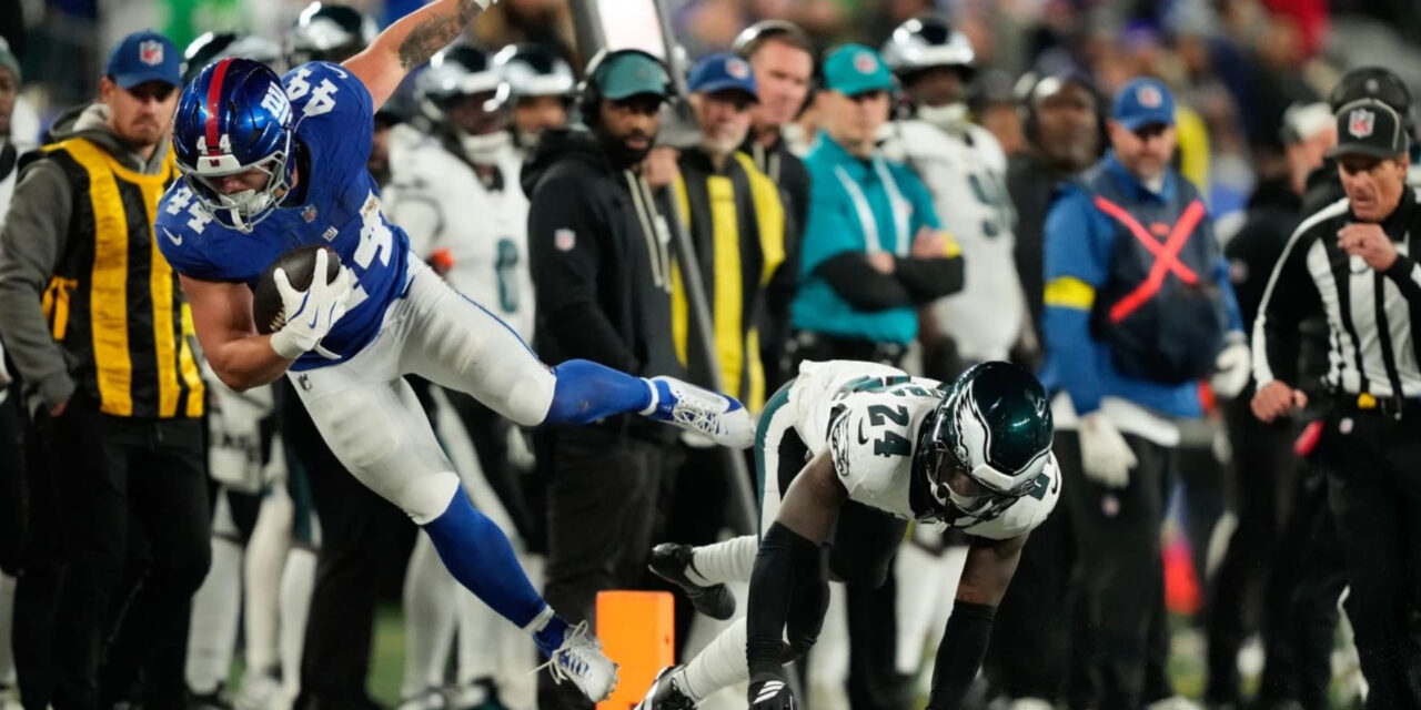Cam Skattebo anota 3 veces y Jaxson Dart brilla en triunfo sorpresivo de Giants, 34-17 sobre Eagles