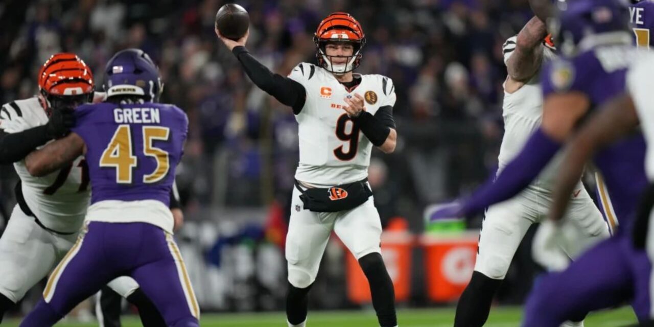 Bengals ganan en el regreso de Burrow, 32-14 sobre Ravens, que pierden 5 balones