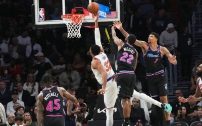 El Heat sobrevive a una remontada frenética en el último segundo para vencer a los Knicks 115-113.