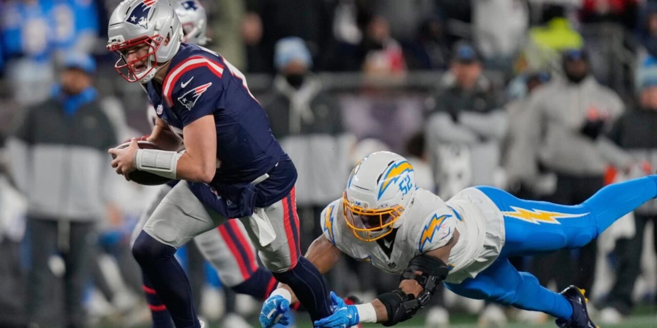Maye lanza pase de anotación al final y la defensiva de Patriots domina a Chargers en victoria 16-3