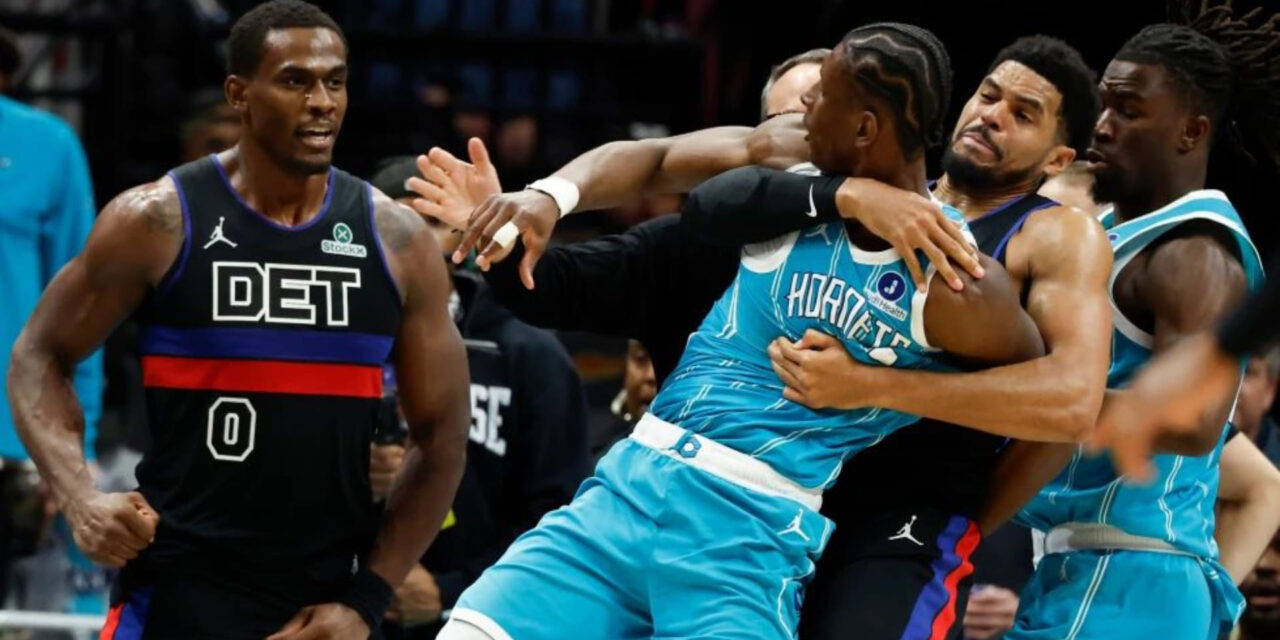 Pistons supera 110-104 a Hornets en juego marcado por pelea y expulsiones