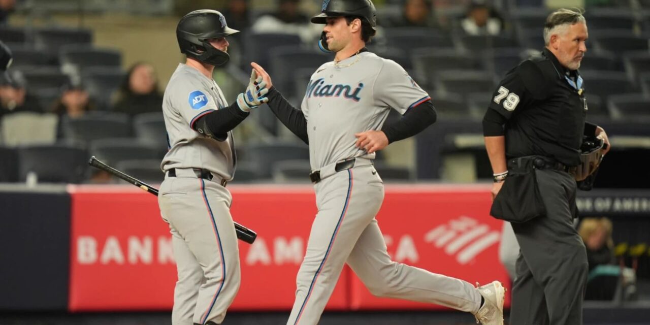 El doblete de Pauley, de dos carreras, en la octava entrada, le da la ventaja a los Marlins sobre los Yankees 7-6