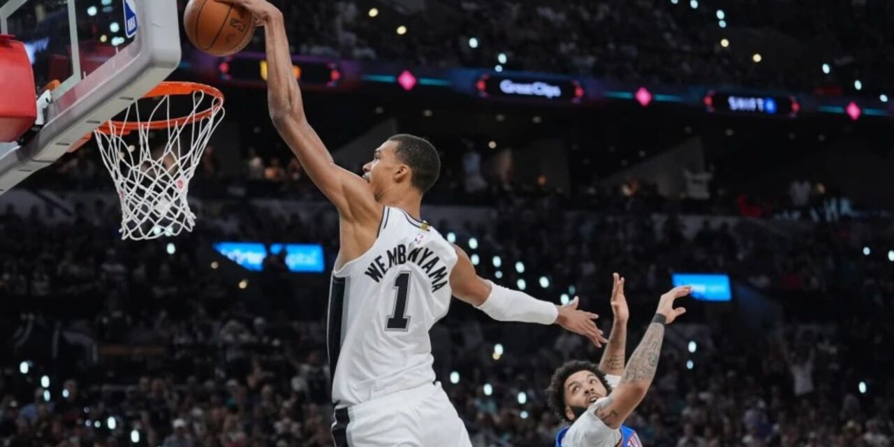 Wembanyama anota 33 puntos y ayuda a Spurs a aplastar a Thunder 103-82 e igualar final del Oeste