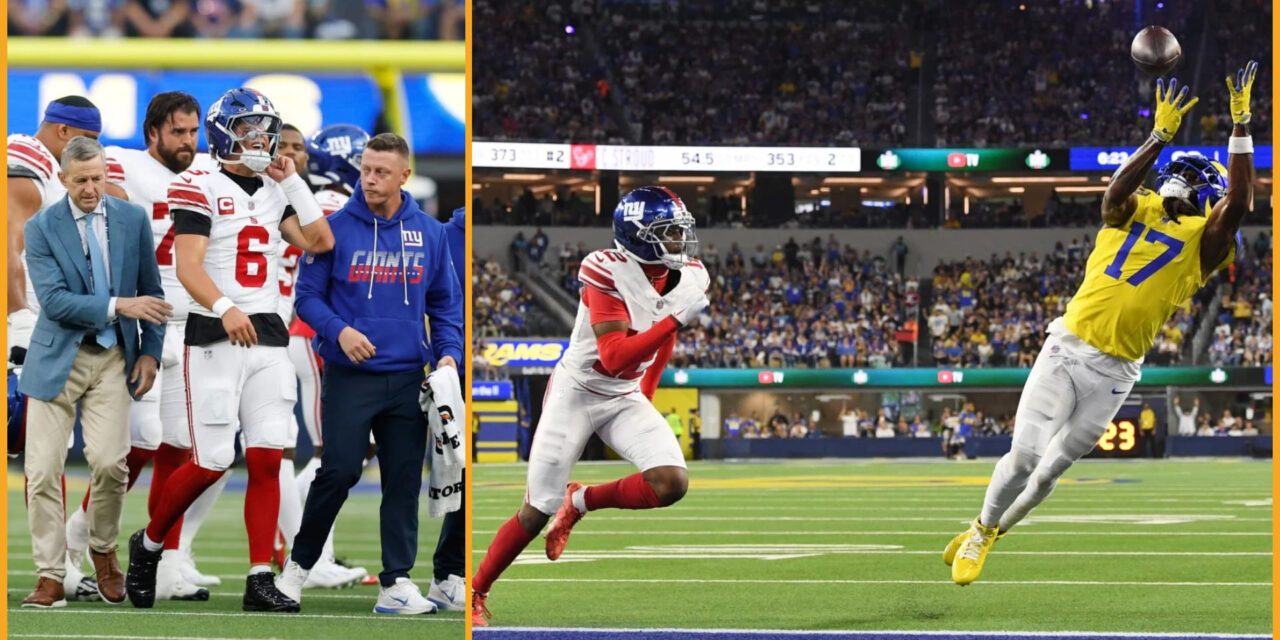 Davante Adams y Matthew Stafford lideran a los Rams en la victoria por 28-6 sobre los Giants tras la lesión de Jaxson Dart.