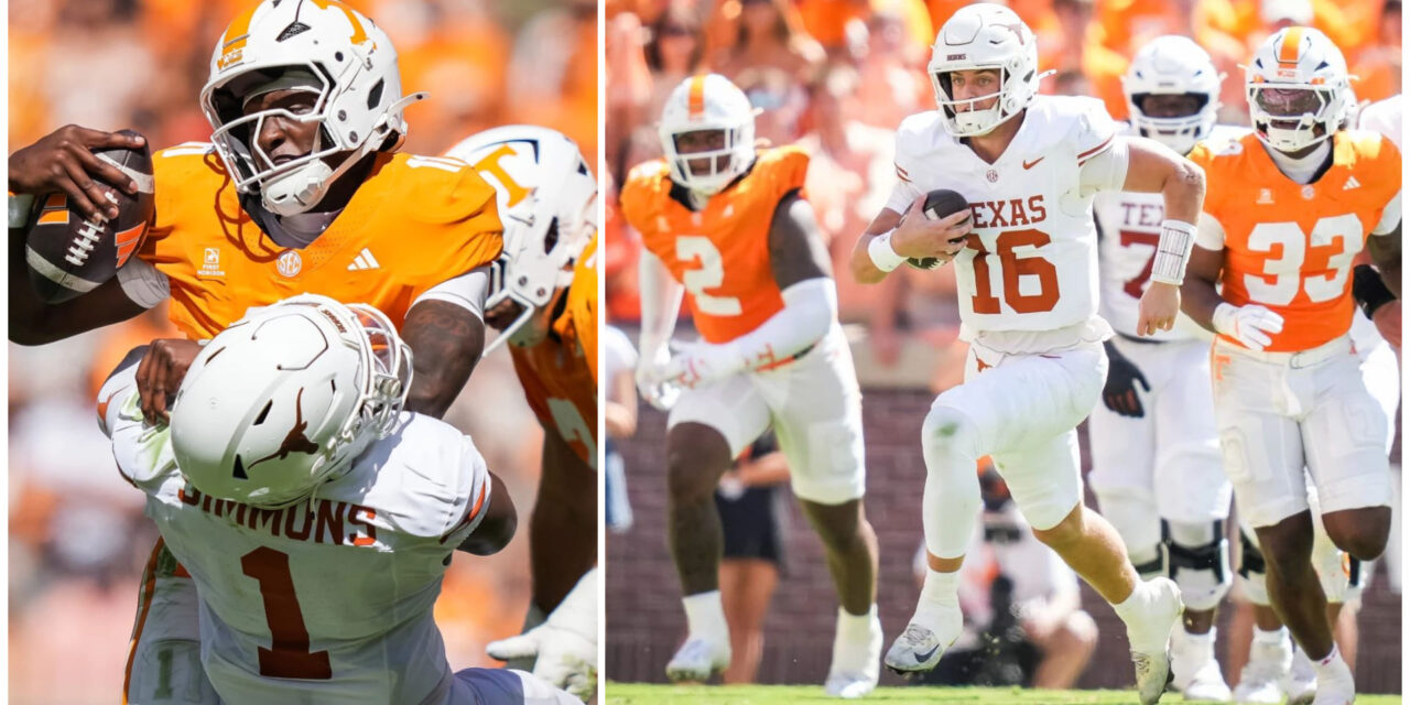 Colin Simmons iguala el récord del programa con 5 capturas en la victoria de Texas (n.º 1) sobre Tennessee (n.º 14) por 20-17.