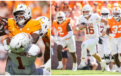 Colin Simmons iguala el récord del programa con 5 capturas en la victoria de Texas (n.º 1) sobre Tennessee (n.º 14) por 20-17.