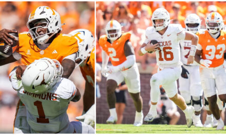 Colin Simmons iguala el récord del programa con 5 capturas en la victoria de Texas (n.º 1) sobre Tennessee (n.º 14) por 20-17.
