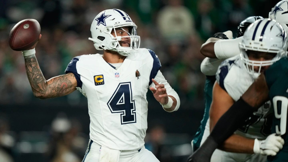 Dak Prescott throws 3 TD passes, Javonte Williams runs for 155 yards as Cowboys beat Eagles 38-21